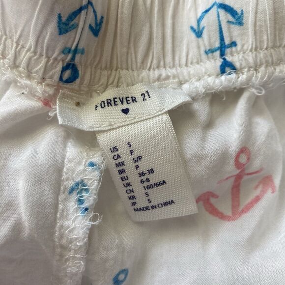 Forever 21 Lounge Pants Size S Anchors Nautical Drawstring White Blue Red Sleep - Picture 6 of 9